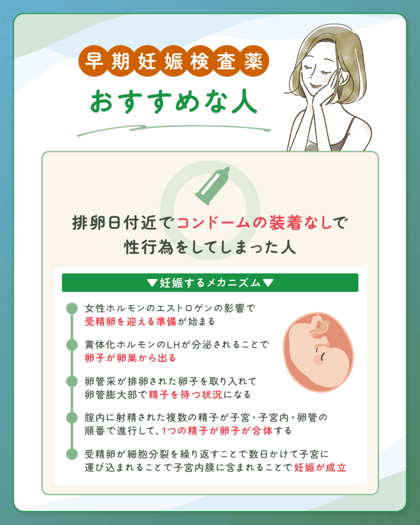 早期妊娠検査薬のフライング検査がおすすめな人②：排卵日付近でコンドームの装着なしで性行為をしてしまった人