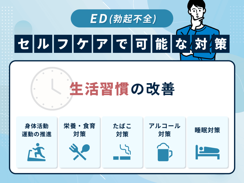ED・勃起不全対策のおすすめセルフケア①：生活習慣の改善