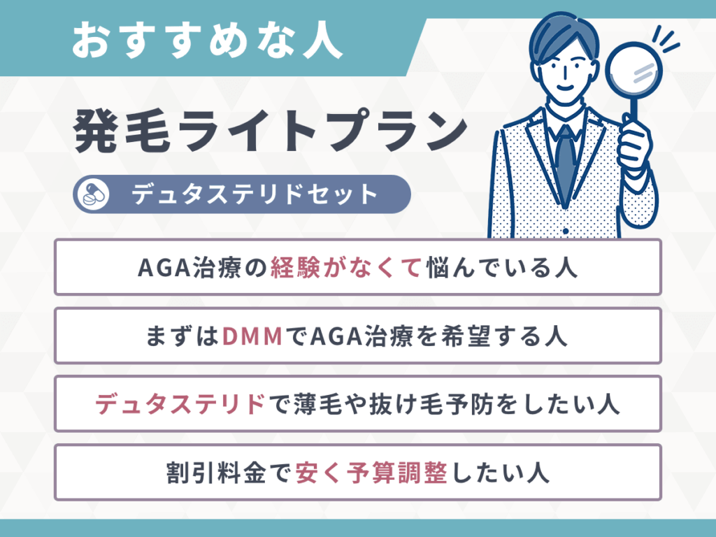 【DMMクリニック（dmm aga クリニック） AGAのクーポンコード②】発毛ライトプラン・デュタステリドセット