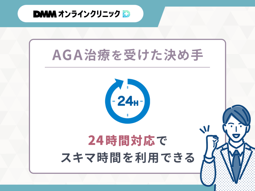 【DMMクリニック（dmm aga クリニック）のAGAクーポン決め手③】24時間対応がDMMクリニック（dmm aga クリニック）の魅力に感じる
